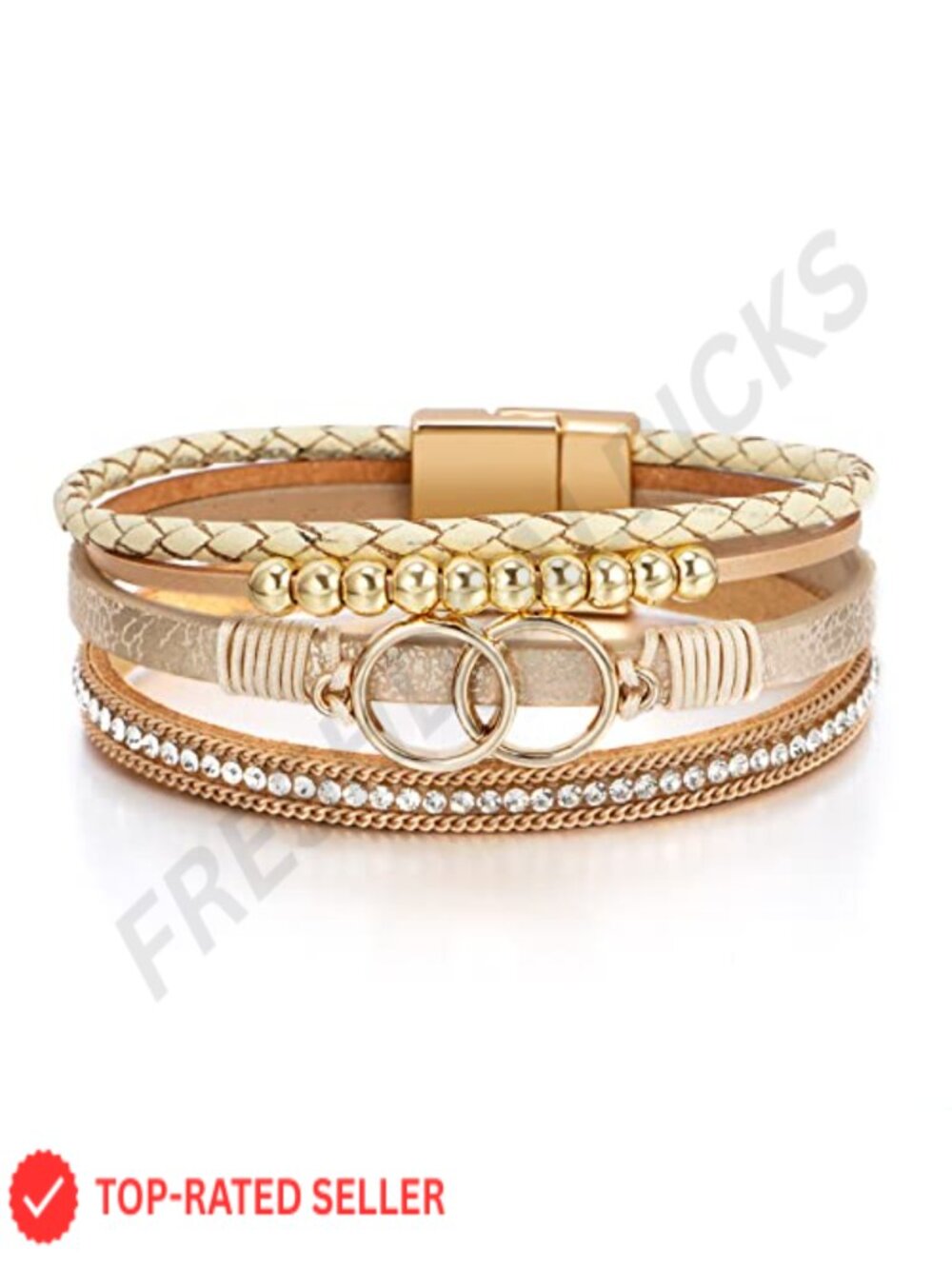 Leather Wrap Multi-Layer Pearl Crystal Bracelet